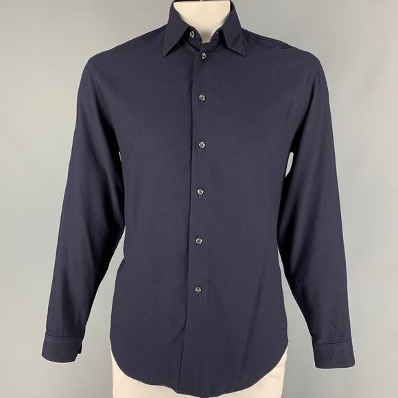 EMPORIO ARMANI Size M Navy Viscose Button Up Long Sleeve Shirt - Picture 1 of 5